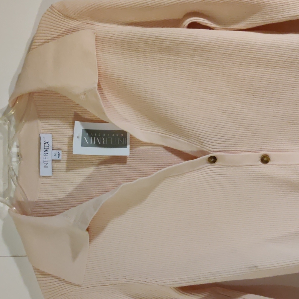 INTERMIX Blush Ribbed Button-Front Long Sleeve Top - Picture 2 of 11
